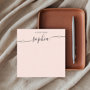 Girly Monogram Heart Calligraphy Blush Pink Mitteilungskarte
