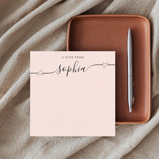 Girly Monogram Heart Calligraphy Blush Pink Mitteilungskarte