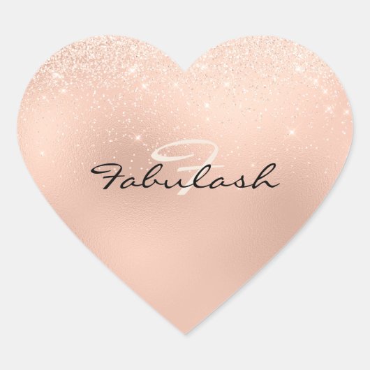 Girly Monogram Heart Glitzer Rose Sweet 16. Herz-Aufkleber (Vorderseite)