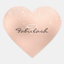 Girly Monogram Heart Glitzer Rose Sweet 16. Herz-Aufkleber