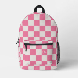Girly Monogram Initial & Bright Pink Checkerboard Bedruckter Rucksack