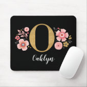 Girly Monogram Initial Pink Black Letter O Mousepad (Mit Mouse)