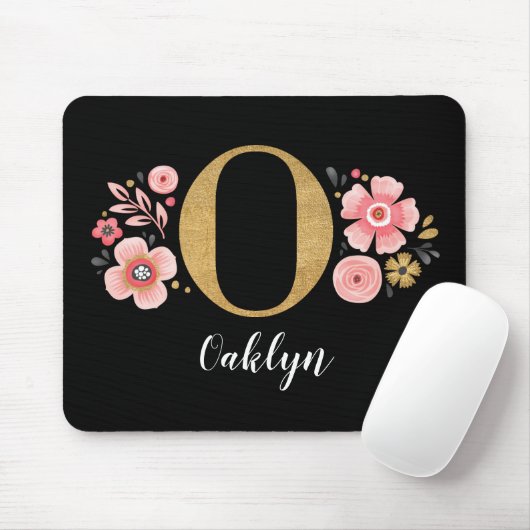 Girly Monogram Initial Pink Black Letter O Mousepad (Mit Mouse)