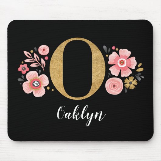 Girly Monogram Initial Pink Black Letter O Mousepad (Vorne)