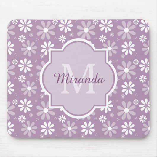 Girly Monogram Light Lila Daisy Blume und Name Mousepad (Vorne)