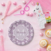 Girly Monogram Light Lila Daisy Blume und Name Pappteller (Party)