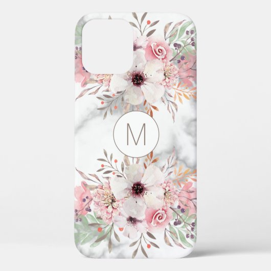 Girly Monogram Marble Watercolor Floral Case Mate (Rückseite)