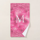 Girly Monogram Metallic Hot Pink Dripping Glitzer Badhandtuch Set (Handtuch)