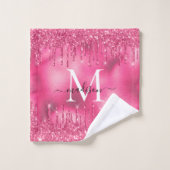 Girly Monogram Metallic Hot Pink Dripping Glitzer Badhandtuch Set (Waschlappen)