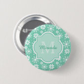 Girly Monogram Minze White Daisy Blume mit Namen Button (Vorne & Hinten)