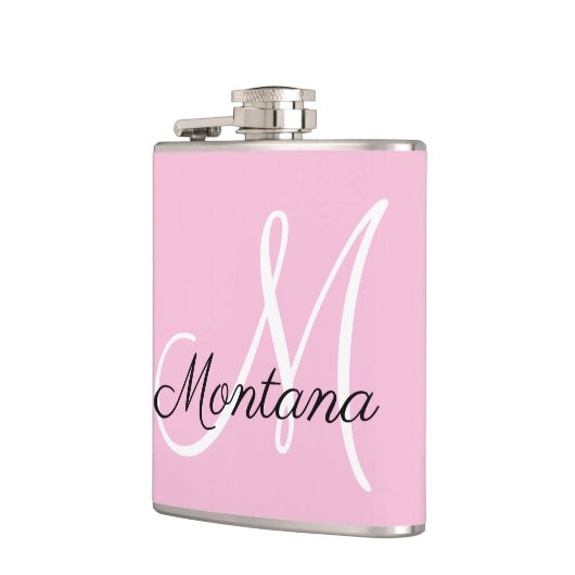 Girly Monogram Modern Pink Elegant Hand Letted Flachmann (Links)