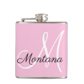Girly Monogram Modern Pink Elegant Hand Letted Flachmann (Vorderseite)