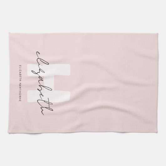 Girly Monogram Modern Script Blush Pink Initial Geschirrtuch (Horizontal)