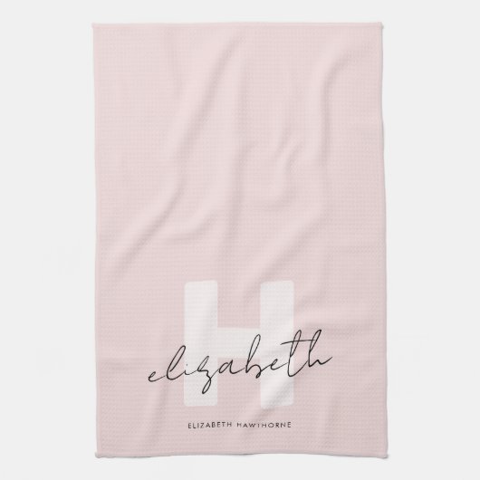 Girly Monogram Modern Script Blush Pink Initial Geschirrtuch (Vertikal)