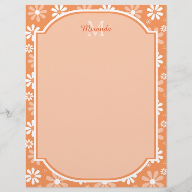 Girly Monogram Niedlich Orange Daisy Blume und Nam (Vorderseite)