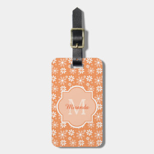 Girly Monogram Niedlich Orange Daisy Blume und Nam Gepäckanhänger