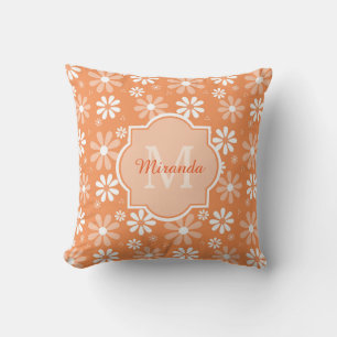 Girly Monogram Niedlich Orange Daisy Blume und Nam Kissen