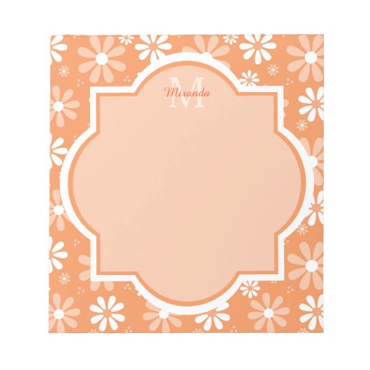 Girly Monogram Niedlich Orange Daisy Blume und Nam Notizblock (Vorderseite)