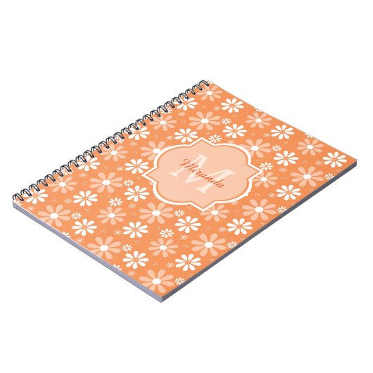 Girly Monogram Niedlich Orange Daisy Blume und Nam Notizblock (Linke Seite)