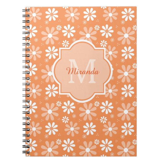 Girly Monogram Niedlich Orange Daisy Blume und Nam Notizblock (Vorderseite)