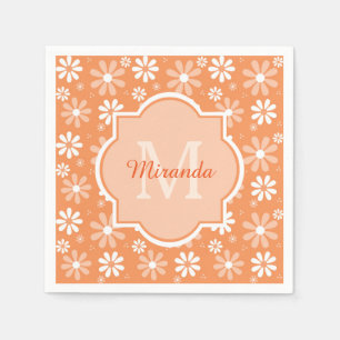 Girly Monogram Niedlich Orange Daisy Blume und Nam Serviette