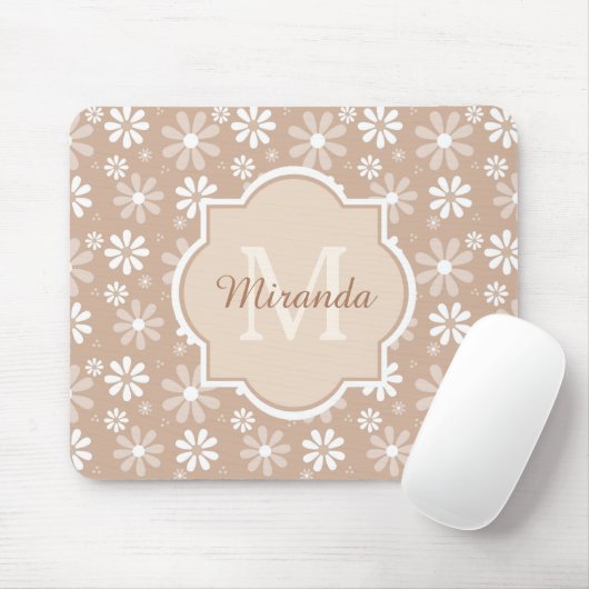 Girly Monogram Niedlich Tan Daisy Blume und Name Mousepad (Mit Mouse)