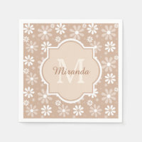 Girly Monogram Niedlich Tan Daisy Blume und Name