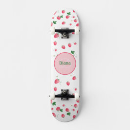 Girly Monogram niedliche Erdbeeren mit Namen Skateboard