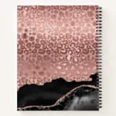 Girly Monogram Rose Gold Leopard und Black Marmor Notizblock (Rückseite)