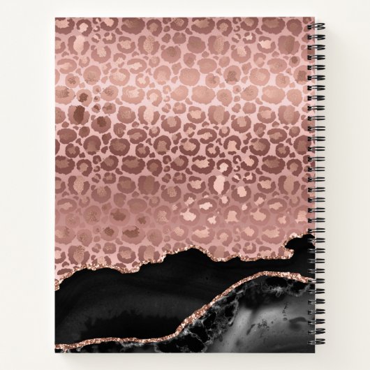 Girly Monogram Rose Gold Leopard und Black Marmor Notizblock (Rückseite)