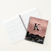 Girly Monogram Rose Gold Leopard und Black Marmor Notizblock (Innenseite)
