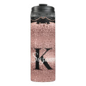 Girly Monogram Rose Gold Leopard und Black Marmor Thermosbecher (Vorderseite)