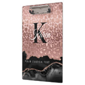 Girly Monogram Rose Gold Leopard und Schwarzer Mar Klemmbrett (Links)