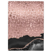 Girly Monogram Rose Gold Leopard und Schwarzer Mar Klemmbrett (Rückseite)