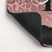 Girly Monogram Rose Gold Leopard und Schwarzer Mar Mousepad (Ecke)