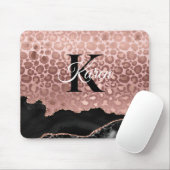 Girly Monogram Rose Gold Leopard und Schwarzer Mar Mousepad (Mit Mouse)