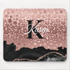Girly Monogram Rose Gold Leopard und Schwarzer Mar Mousepad