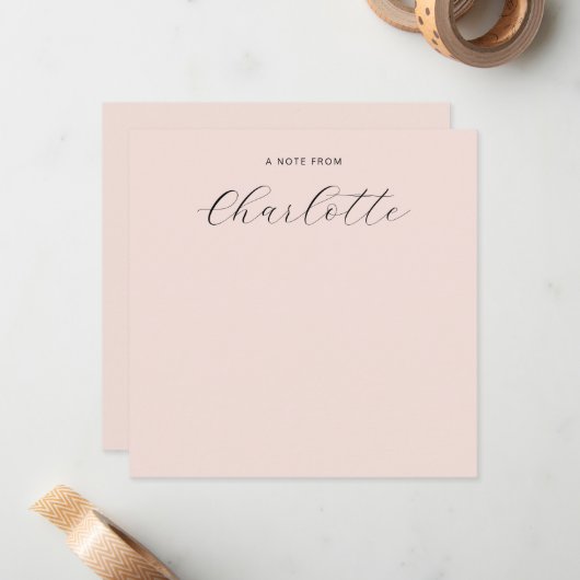 Girly Monogram Script Calligraphy Blush Pink Mitteilungskarte (Vorderseite/Rückseite Beispiel)