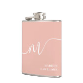 Girly Monogram Script Calligraphy Coral Blush Pink Flachmann (Links)