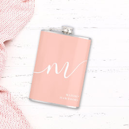 Girly Monogram Script Calligraphy Coral Blush Pink Flachmann
