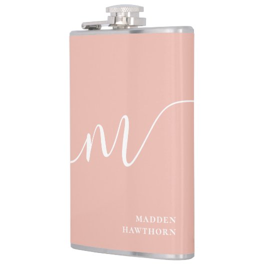 Girly Monogram Script Calligraphy Coral Blush Pink Flachmann (Links)