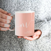 Girly Monogram Script Calligraphy Coral Blush Pink Kaffeetasse