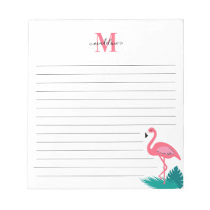 Girly Monogram Tropical Blätter Pink Flamingo Line Notizblock