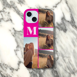 Girly Monogramm Foto Bold Pink  iPhone 15 Hülle