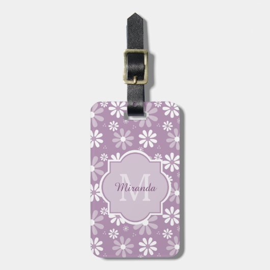 Girly Monogramm-hellpurpurne Gänseblümchen-Blumen Gepäckanhänger (Vorderseite vertikal)