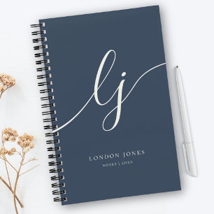 Girly Monogramm Kalligrafie 2 Initialen Navy Elfen Notizblock