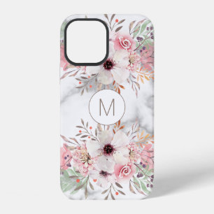 Girly Monogramm Marmor Wasserfarbe Floral Case-Mat iPhone 12 Hülle