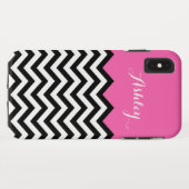 Girly Monogramm-Name - modernes rosa Zickzack Case-Mate iPhone Hülle (Rückseite (Horizontal))