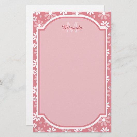 Girly Monogramm-niedliche rosa Briefpapier (Vorne/Hinten)