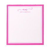 Girly Monogramm Schrift Lebendiges Rosa Notizblock (Vorderseite)